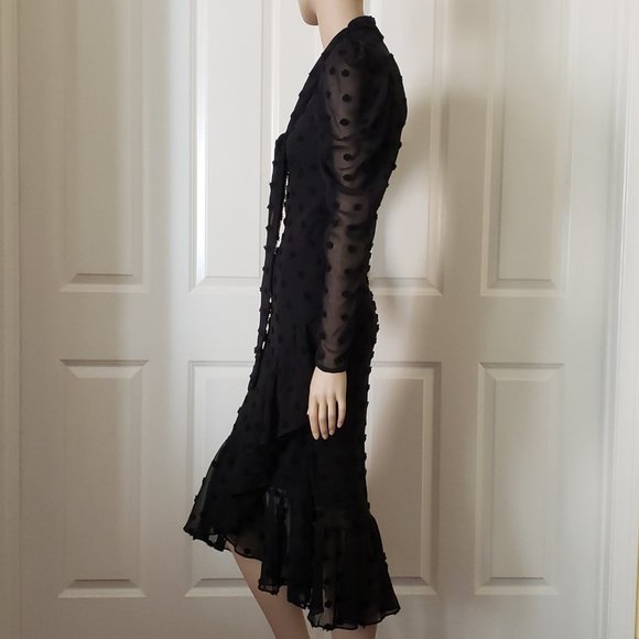 Topshop Textured Spot Midi Chiffon Dress Size 0 Black - Picture 4 of 11